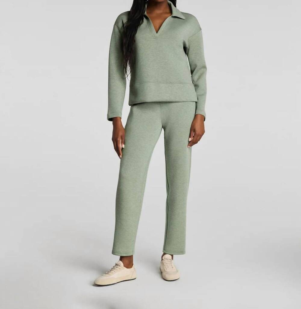 NEW SPANX women's airessentials polo top in sage brush heather